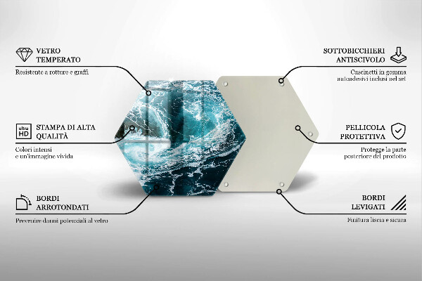 Skärbräda glas sexhörning Skummande vågor av vatten