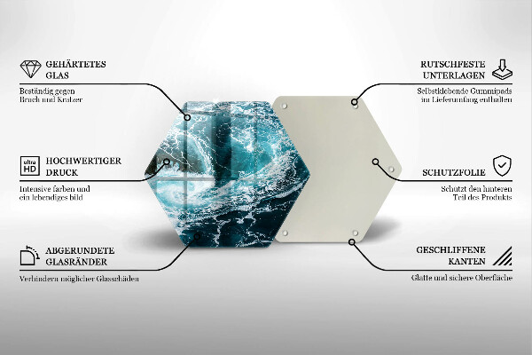 Skärbräda glas sexhörning Skummande vågor av vatten