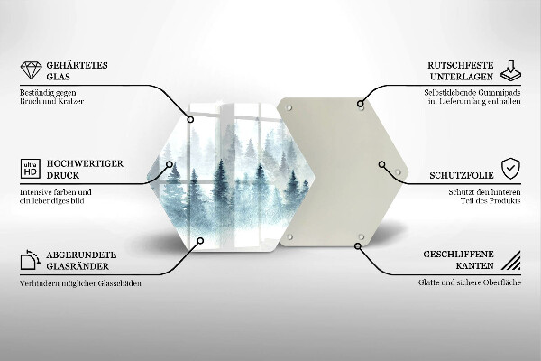 Skärbräda glas sexhörning Målad vinterskog