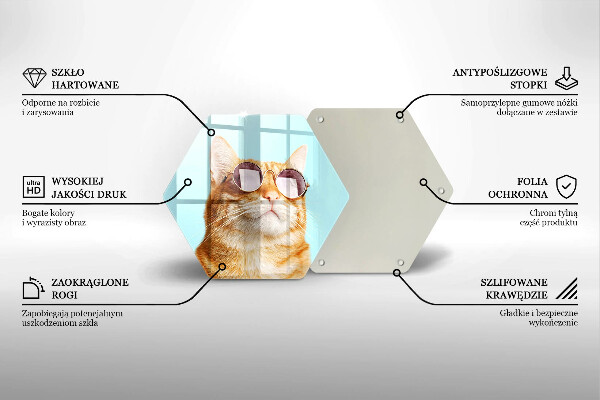 Skärbräda glas sexhörning Röd katt med glasögon