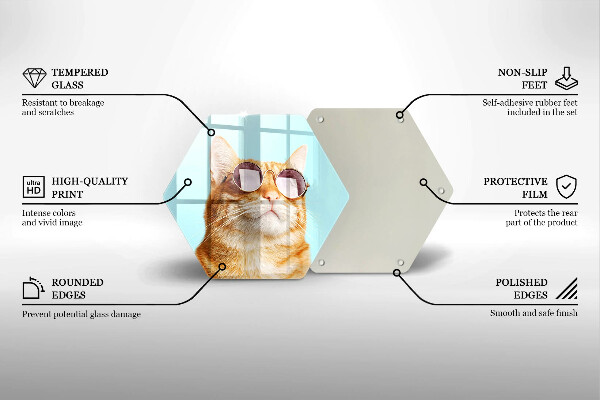Skärbräda glas sexhörning Röd katt med glasögon