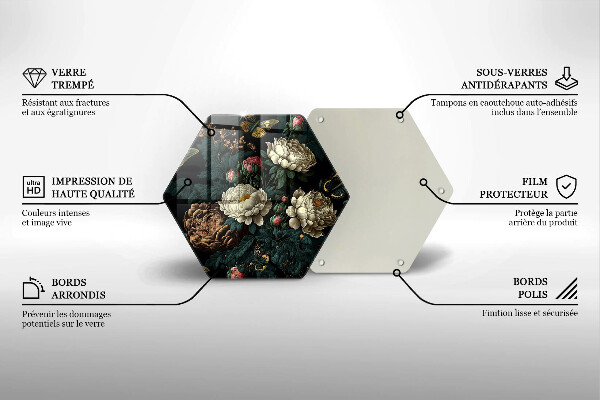 Skärbräda glas sexhörning Vintage pionblommor