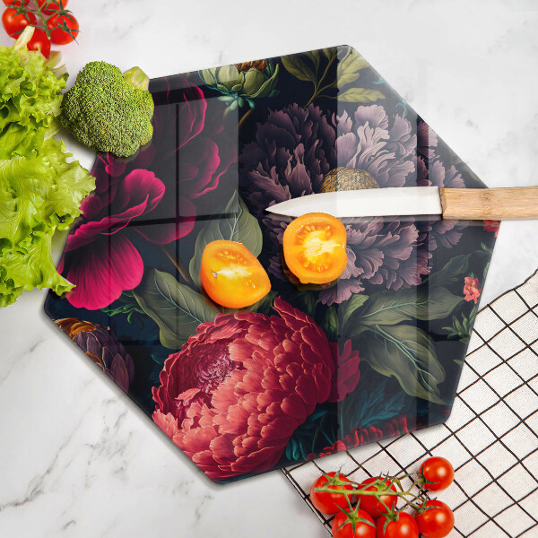 Skärbräda glas sexhörning Vackra blommor