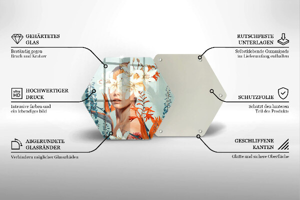 Skärbräda glas sexhörning Kvinna i blommor