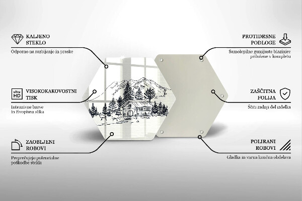 Skärbräda glas sexhörning Ritning av en stuga i bergen