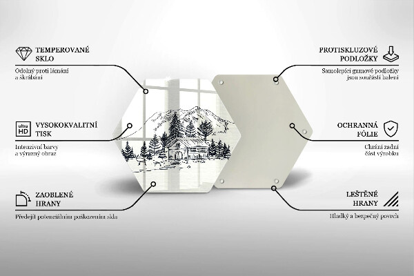 Skärbräda glas sexhörning Ritning av en stuga i bergen