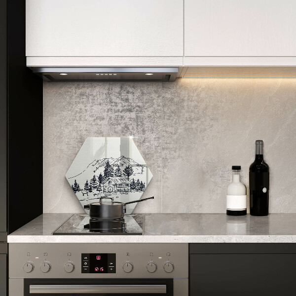 Skärbräda glas sexhörning Ritning av en stuga i bergen