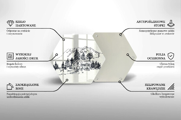 Skärbräda glas sexhörning Ritning av en stuga i bergen
