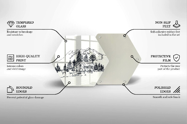 Skärbräda glas sexhörning Ritning av en stuga i bergen