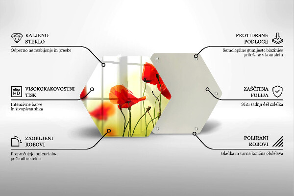 Skärbräda glas sexhörning Röda vallmoblommor