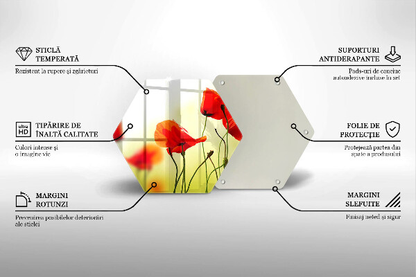 Skärbräda glas sexhörning Röda vallmoblommor