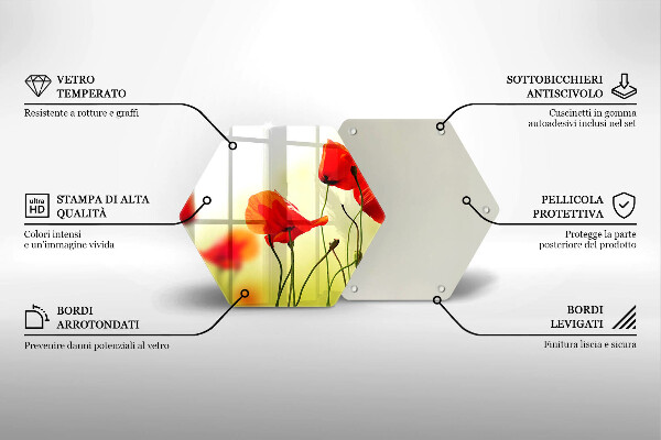 Skärbräda glas sexhörning Röda vallmoblommor