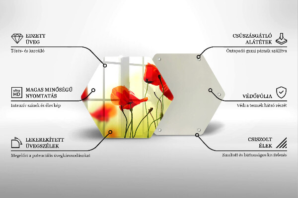 Skärbräda glas sexhörning Röda vallmoblommor