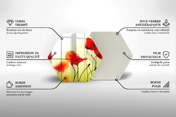 Skärbräda glas sexhörning Röda vallmoblommor