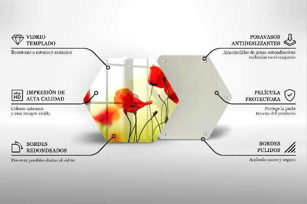 Skärbräda glas sexhörning Röda vallmoblommor