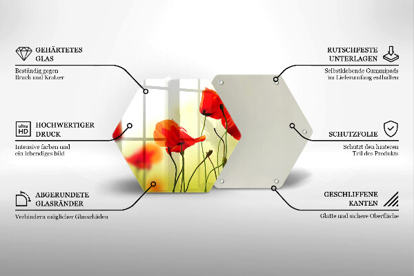Skärbräda glas sexhörning Röda vallmoblommor