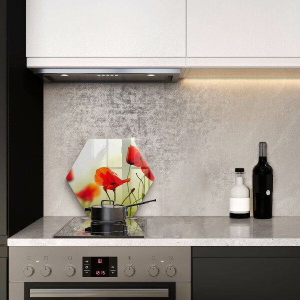 Skärbräda glas sexhörning Röda vallmoblommor