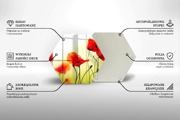 Skärbräda glas sexhörning Röda vallmoblommor
