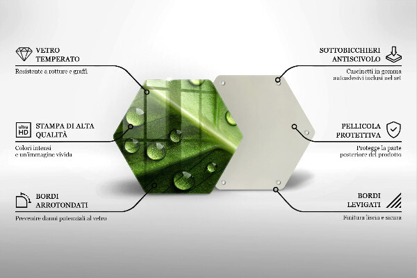 Skärbräda glas sexhörning Natur dagg och löv