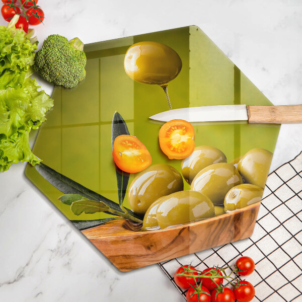 Skärbräda glas sexhörning Smakfulla oliver