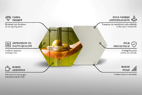 Skärbräda glas sexhörning Olivolja och oliver