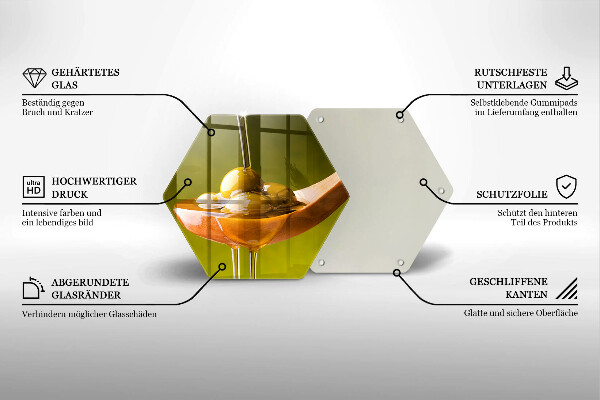 Skärbräda glas sexhörning Olivolja och oliver