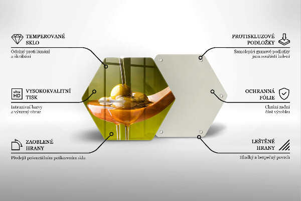 Skärbräda glas sexhörning Olivolja och oliver