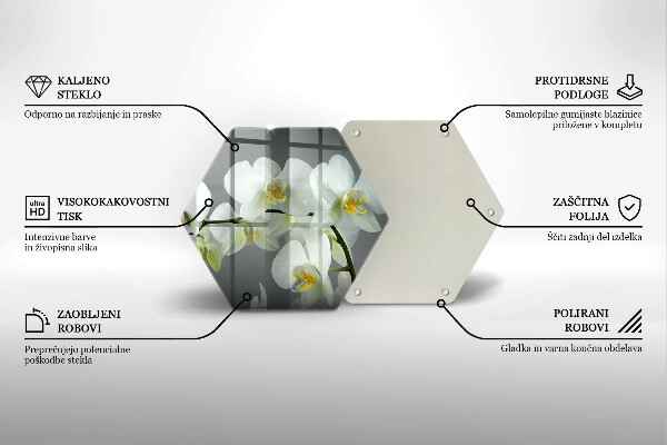 Skärbräda glas sexhörning Vita orkidéblommor