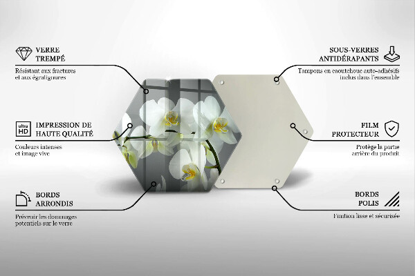 Skärbräda glas sexhörning Vita orkidéblommor