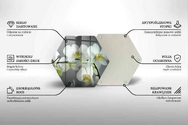 Skärbräda glas sexhörning Vita orkidéblommor