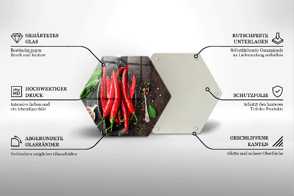 Skärbräda glas sexhörning Röd chilipeppar