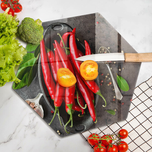 Skärbräda glas sexhörning Röd chilipeppar