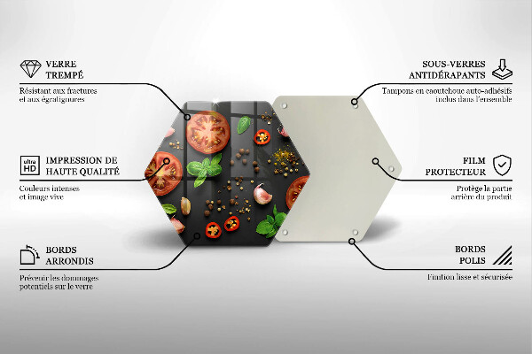 Skärbräda glas sexhörning Tomater och kryddor