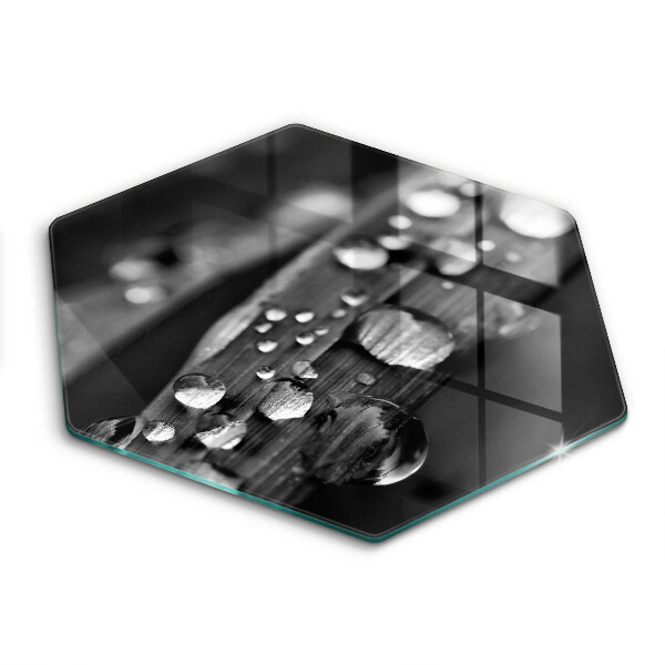 Skärbräda glas sexhörning Daggdroppar på löven