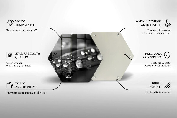 Skärbräda glas sexhörning Daggdroppar på löven