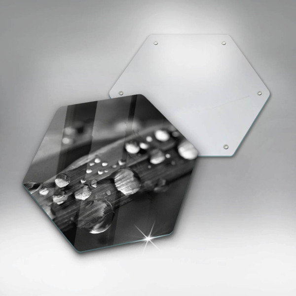 Skärbräda glas sexhörning Daggdroppar på löven