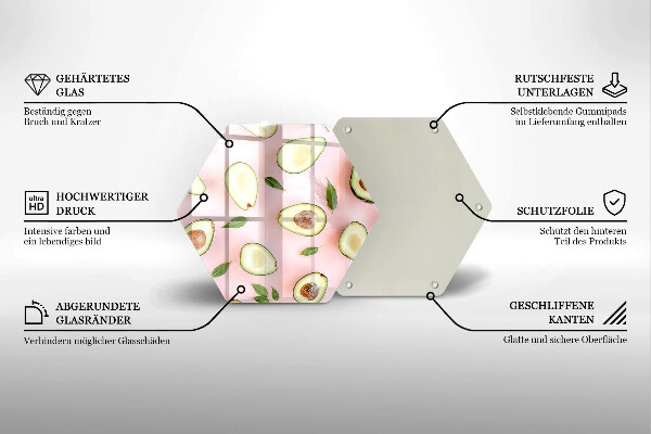 Skärbräda glas sexhörning Avokado mönster
