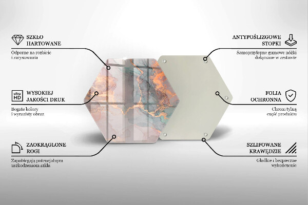 Skärbräda glas sexhörning Marmor med guld