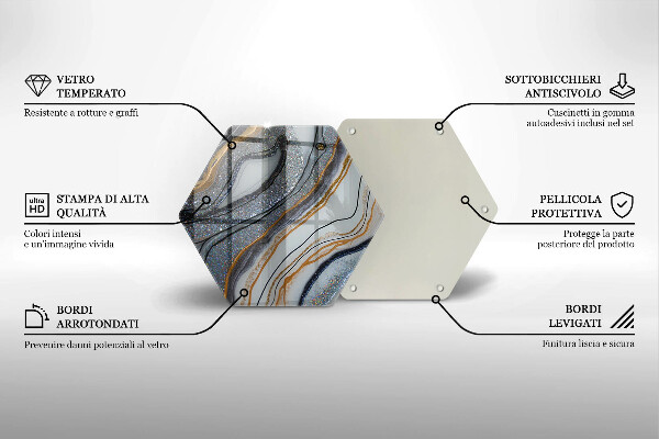 Skärbräda glas sexhörning sten med guld