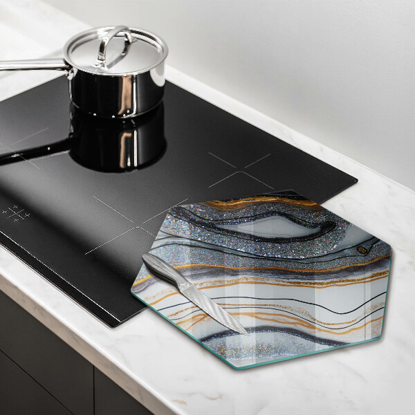 Skärbräda glas sexhörning sten med guld