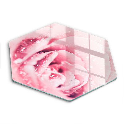 Skärbräda glas sexhörning Daggdroppar och rosblomma