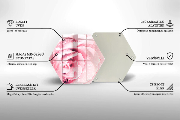 Skärbräda glas sexhörning Daggdroppar och rosblomma