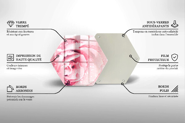 Skärbräda glas sexhörning Daggdroppar och rosblomma