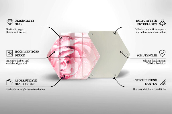 Skärbräda glas sexhörning Daggdroppar och rosblomma
