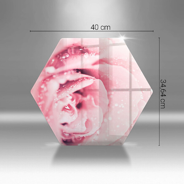 Skärbräda glas sexhörning Daggdroppar och rosblomma