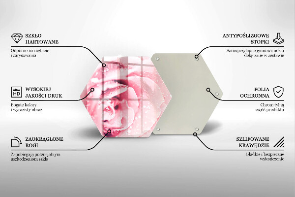 Skärbräda glas sexhörning Daggdroppar och rosblomma