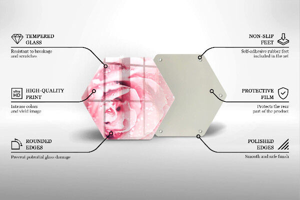 Skärbräda glas sexhörning Daggdroppar och rosblomma