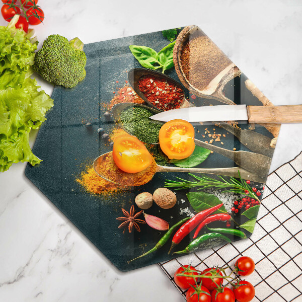 Skärbräda glas sexhörning Köks kryddor skedar