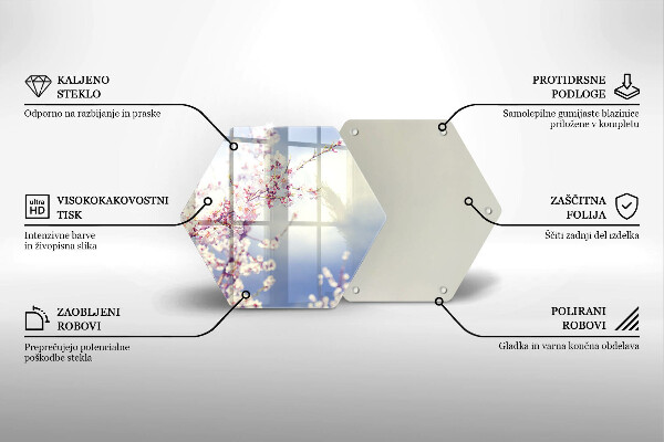 Skärbräda glas sexhörning Blommande träd