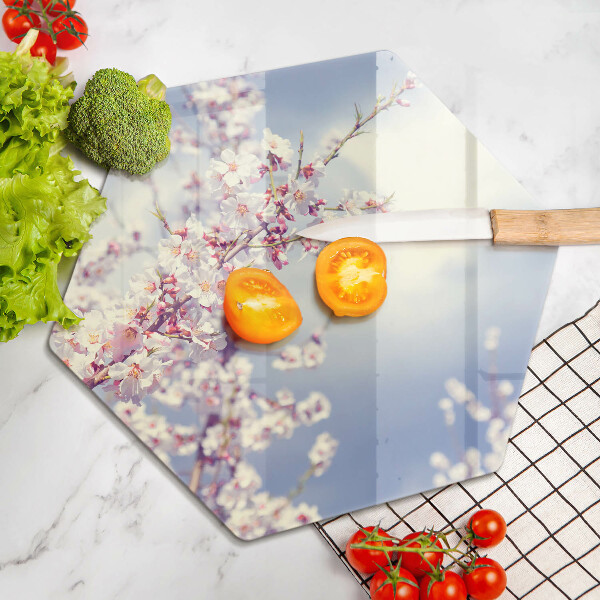 Skärbräda glas sexhörning Blommande träd